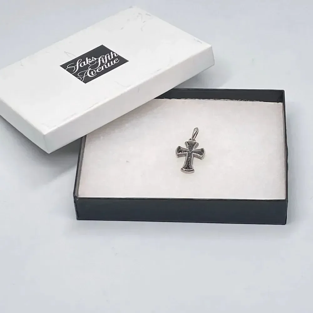 David Yurman Knife-Edge Cross Pendant Sterling Silver with Pave Black Diamonds